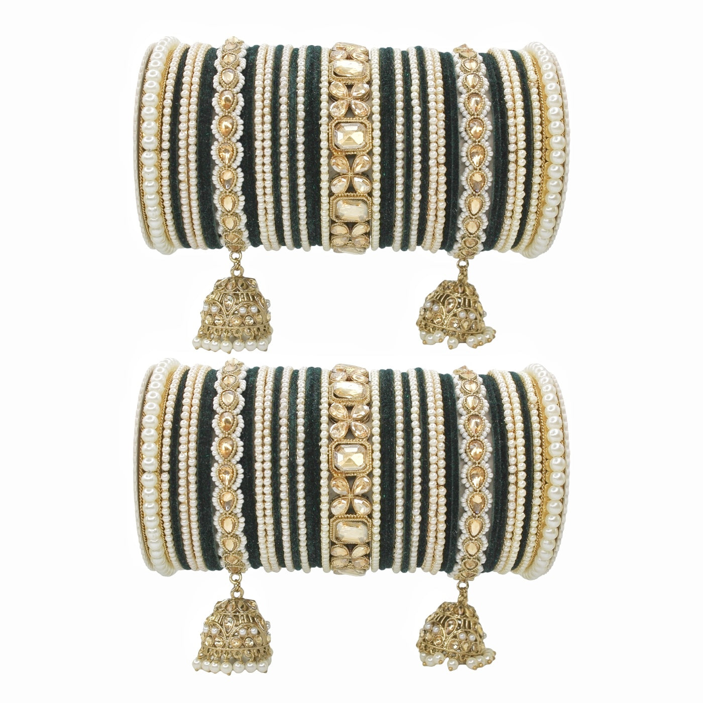 Jhumki Bangle set with Pearl Kadas for two hands by T4 Jewels