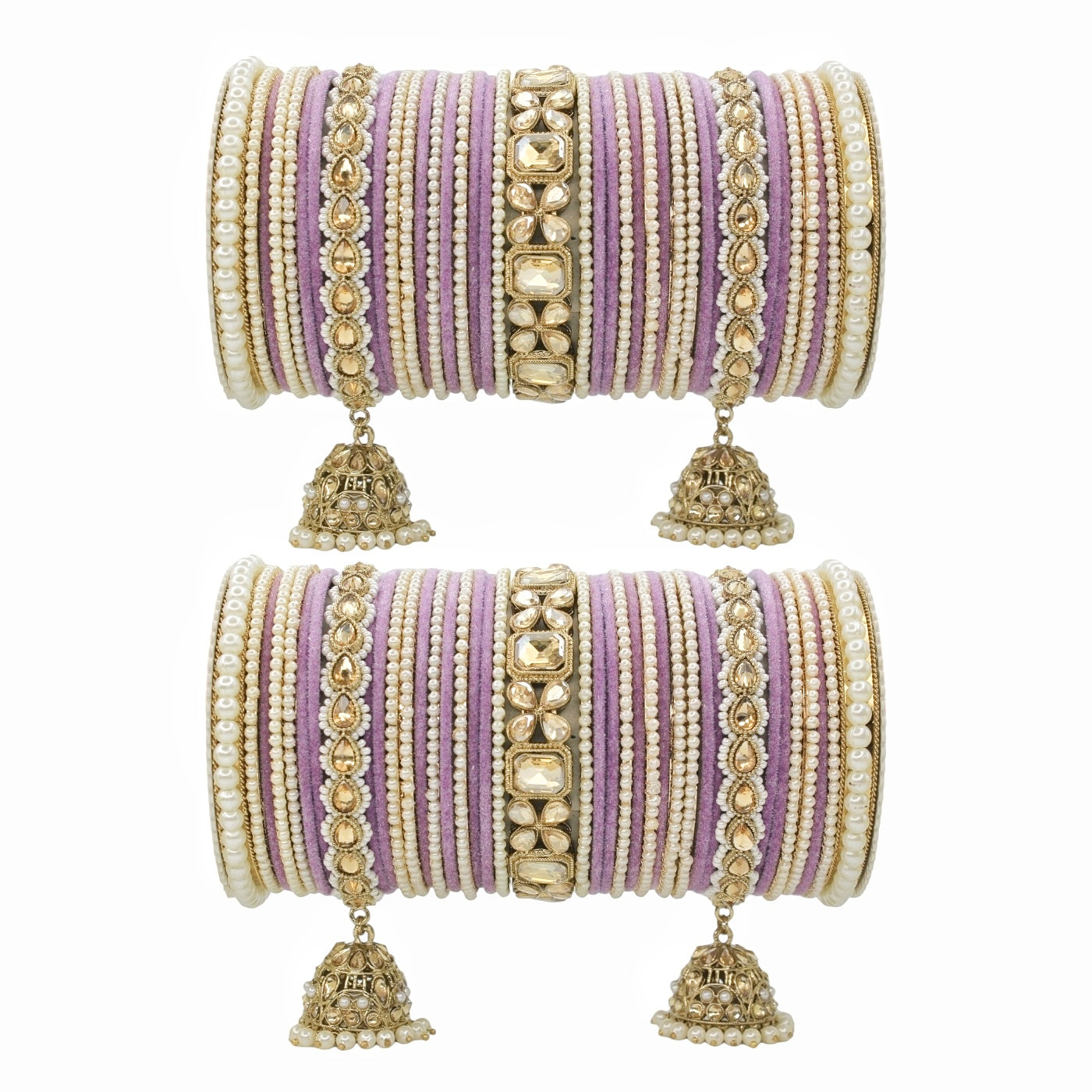 Jhumki Bangle set with Pearl Kadas for two hands by T4 Jewels