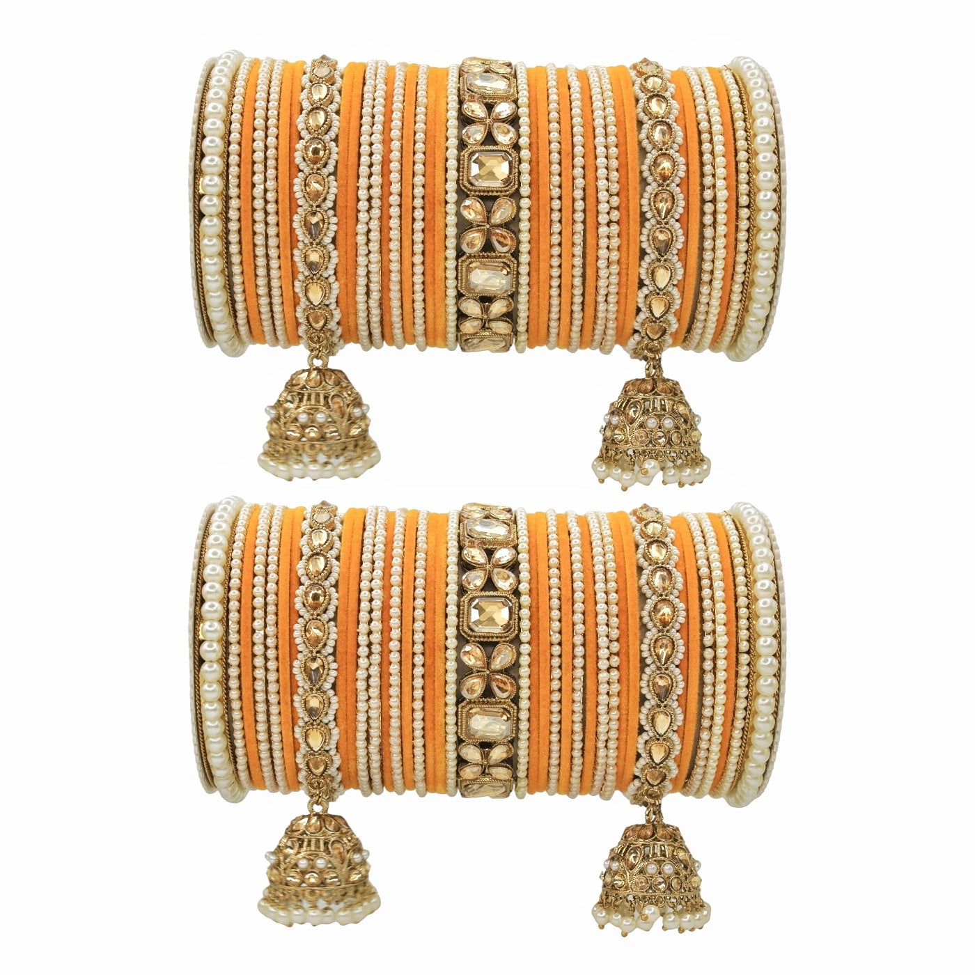 Jhumki Bangle set with Pearl Kadas for two hands by T4 Jewels