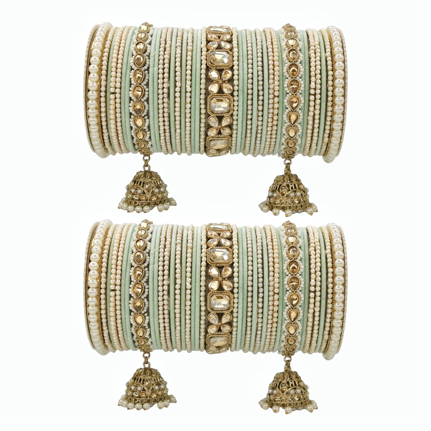 Jhumki Bangle set with Pearl Kadas for two hands by T4 Jewels