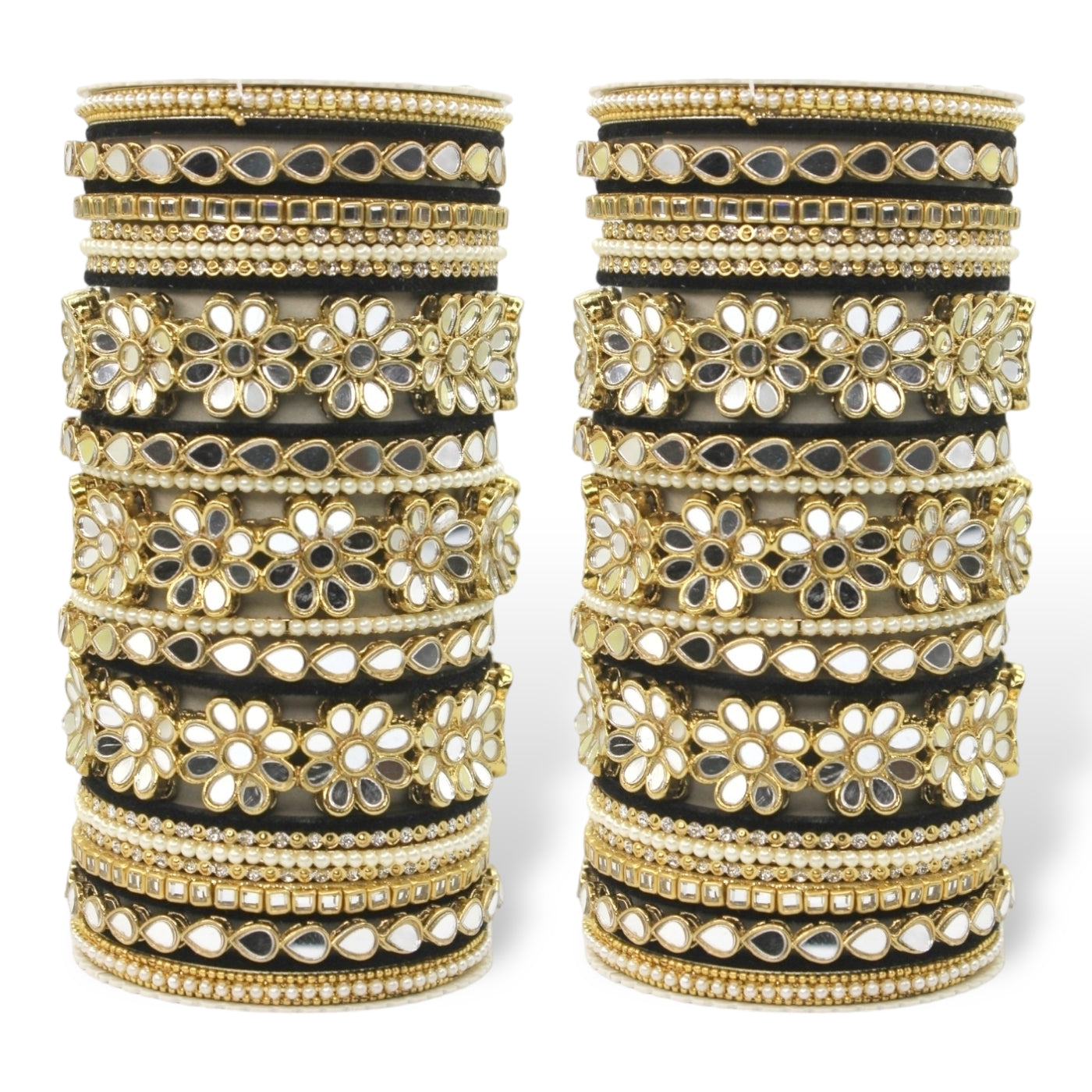 Mirrored Bridal Bangle Set with Silk thread Bangles by T4 Jewels