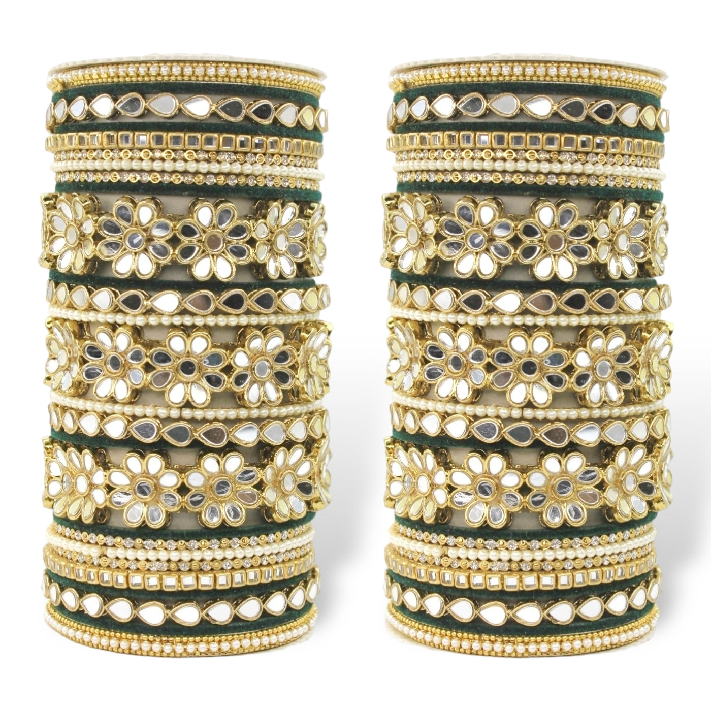 Mirrored Bridal Bangle Set with Silk thread Bangles by T4 Jewels