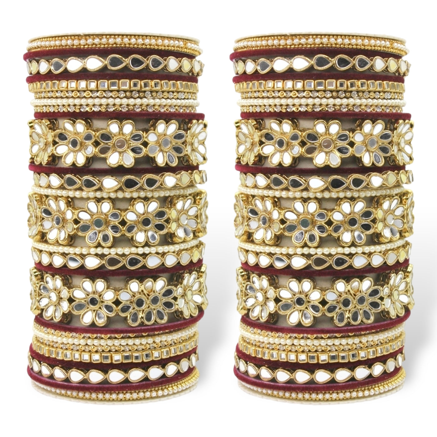 Mirrored Bridal Bangle Set with Silk thread Bangles by T4 Jewels