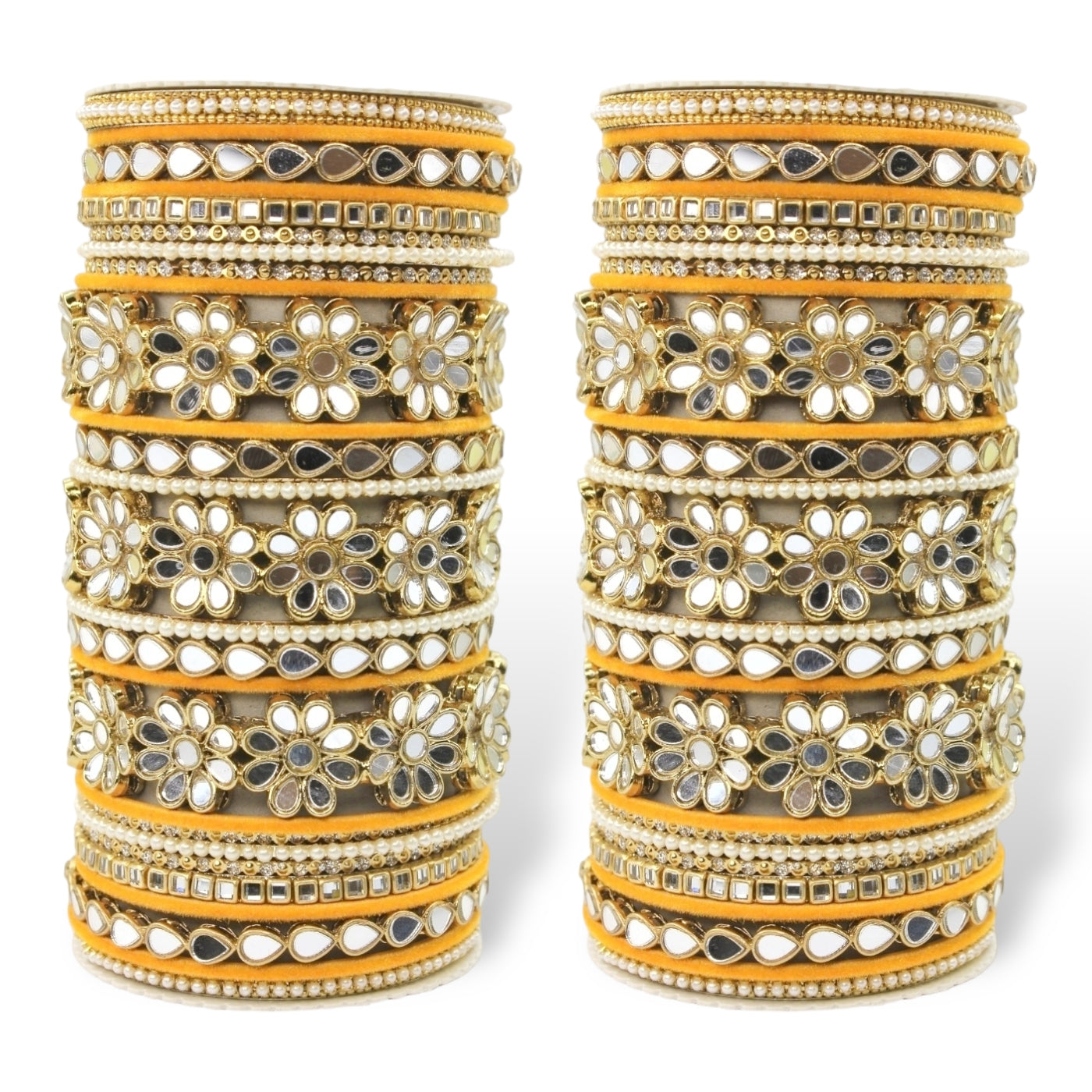 Mirrored Bridal Bangle Set with Silk thread Bangles by T4 Jewels