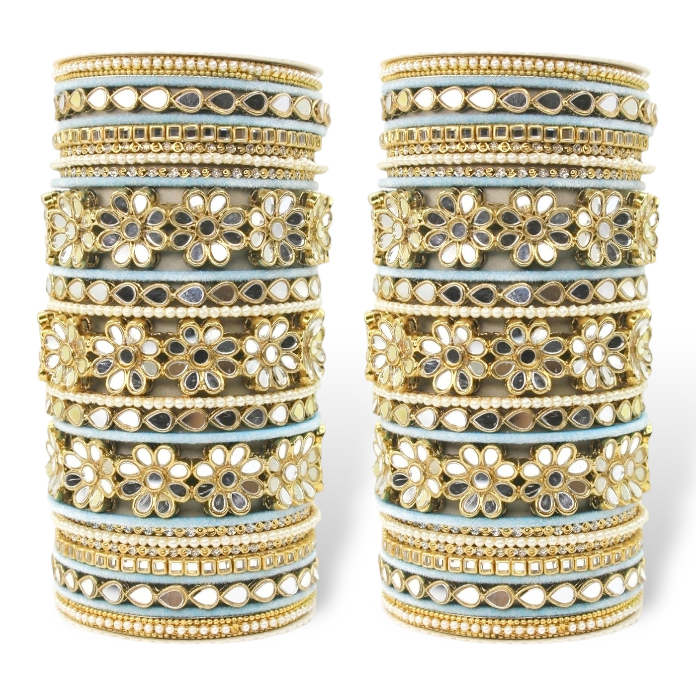 Mirrored Bridal Bangle Set with Silk thread Bangles by T4 Jewels