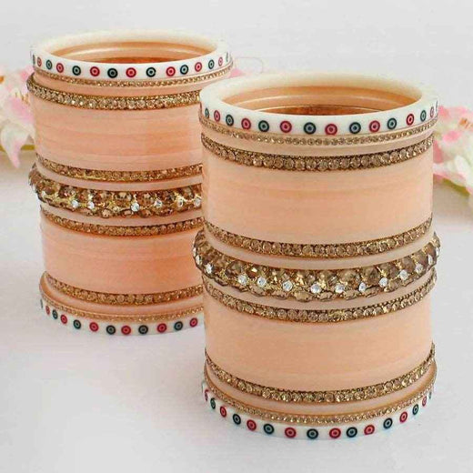 T4 Jewels Peach Color Bridal Chuda With White Kada & Patti-Availbale In All Sizes (CH12Z)