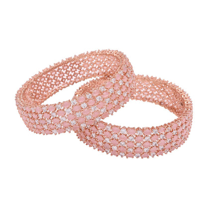 Partywear Pink Designer Beautiful American Diamond Bangles For Women & Girls (Set Of 2)