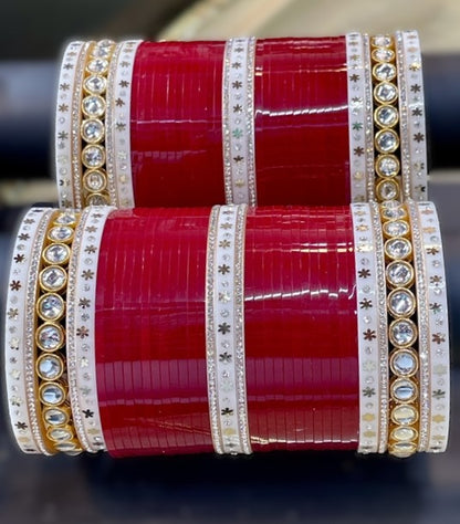 T4 jewels Classic Maroon & White Star Bridal Chuda - 15HA