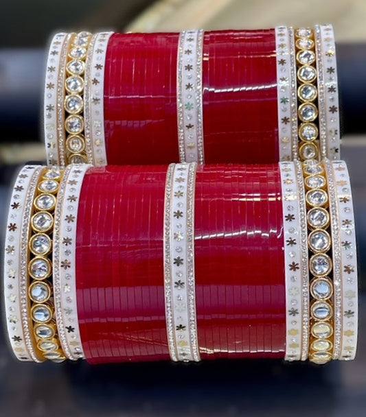 T4 jewels Classic Maroon & White Star Bridal Chuda - 15HA