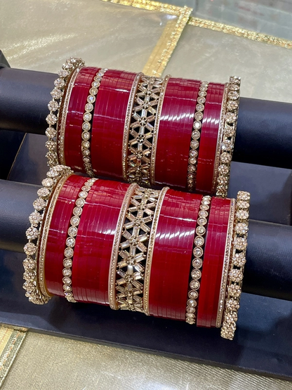 T4 Jewels Premium Designer Bridal Chooda with Intricate Stone Work and Maroon Bangles - 16HA