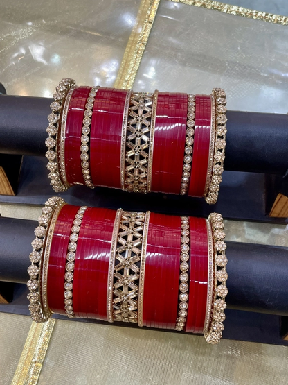 T4 Jewels Premium Designer Bridal Chooda with Intricate Stone Work and Maroon Bangles - 16HA