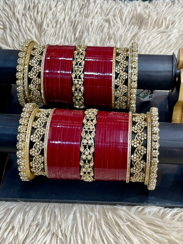 T4 Jewels Royal Floral Filigree Bridal Chooda with Champagne Stone Embellishments - 17HB