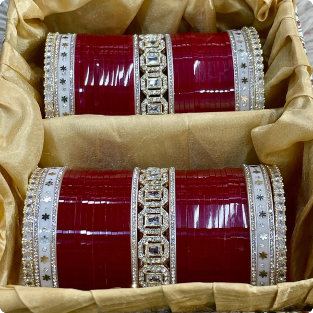 T4 Jewels ✨ Traditional Red Chura Set with Multi-Color Round Stones 💎-10H