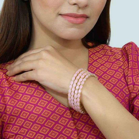 Set Of Four Gold Plated Pink American diamond Handmade Ethnic bangle for women (AD-0018) AD Bangles T4 Jewels