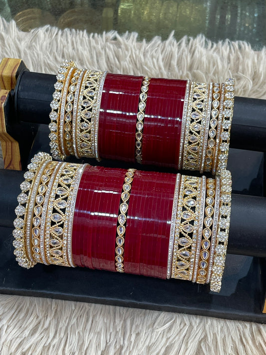 T4 Jewels Grand Royal Kundan Embellished Bridal Chooda with Teardrop Stone Accents - 18HA