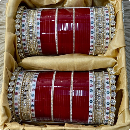 T4 Jewels ✨ Traditional Red Chura Set with Multi-Color Round Stones 💎-11H
