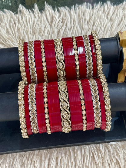 T4 Jewels Elegant Pearl and Polki Embellished Bridal Chooda with Wave Pattern Centerpiece - 19HA