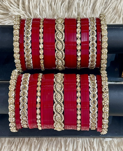 T4 Jewels Elegant Pearl and Polki Embellished Bridal Chooda with Wave Pattern Centerpiece - 19HA