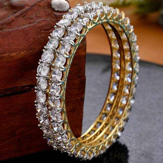 2 गोल्ड प्लेटेड अमेरिकन डायमंड चूड़ियों का सेट (AD-001)