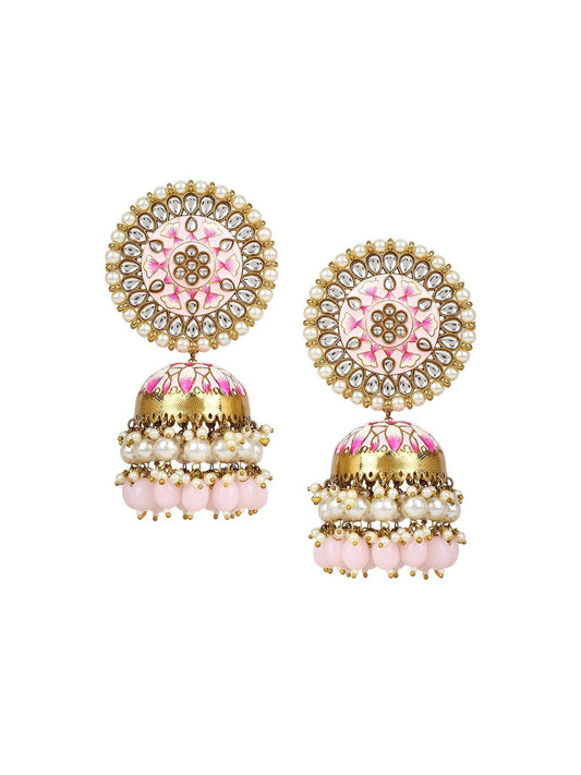 Meenakari Earrings with Kundan Pearl & Jhumka by T4 Jewels - T4 Jewels