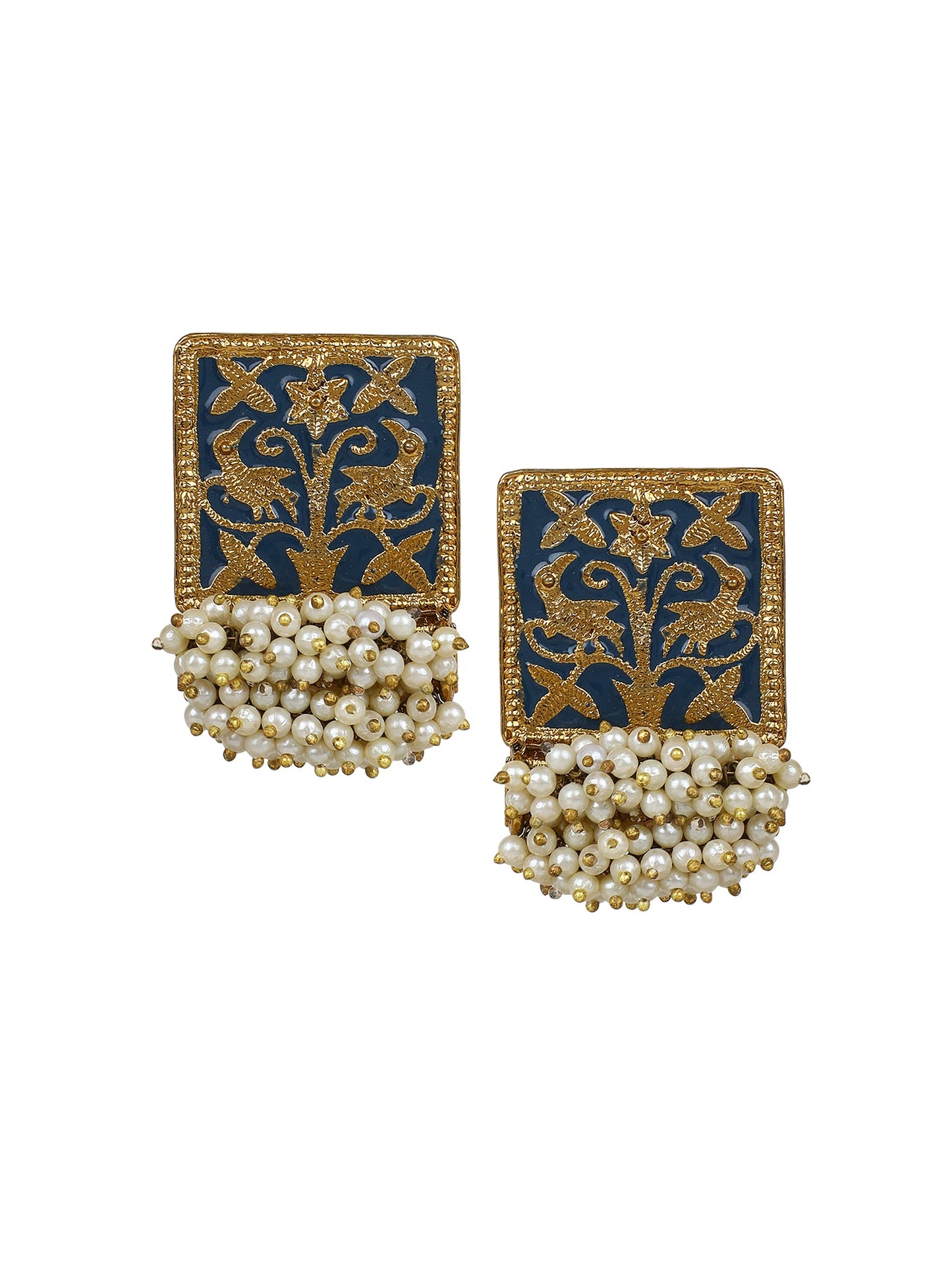 Enamel Earring with Gajra Pearl Border by T4 Jewels