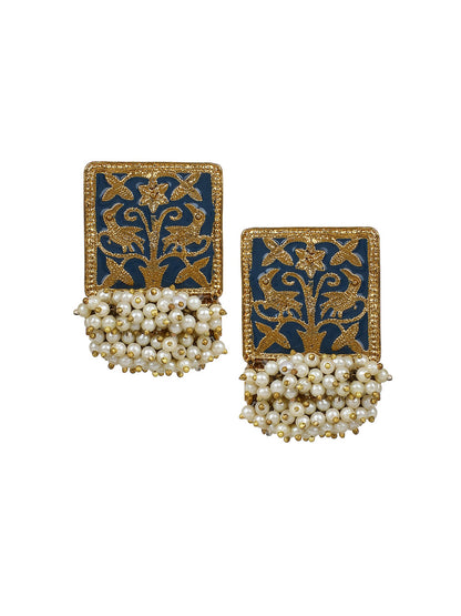 Enamel Earring with Gajra Pearl Border by T4 Jewels - T4 Jewels