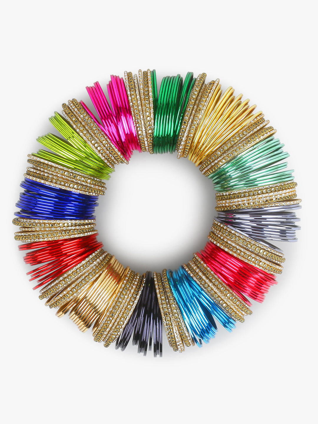 Colourful Bangle Bunch with Shining and Kundan Bangles (12 Colours) - T4 Jewels