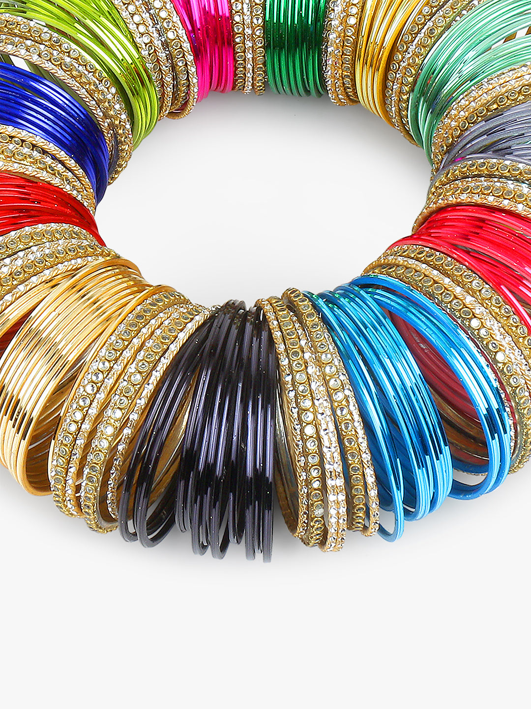 Colourful Bangle Bunch with Shining and Kundan Bangles (12 Colours) - T4 Jewels