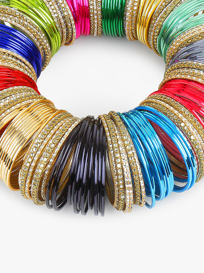 Colourful Bangle Bunch with Shining and Kundan Bangles (12 Colours)