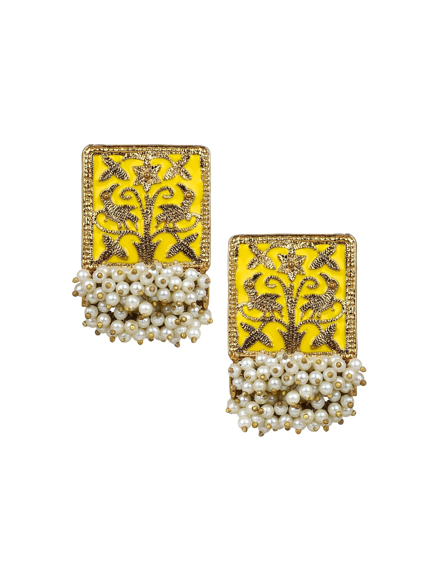 Enamel Earring with Gajra Pearl Border by T4 Jewels