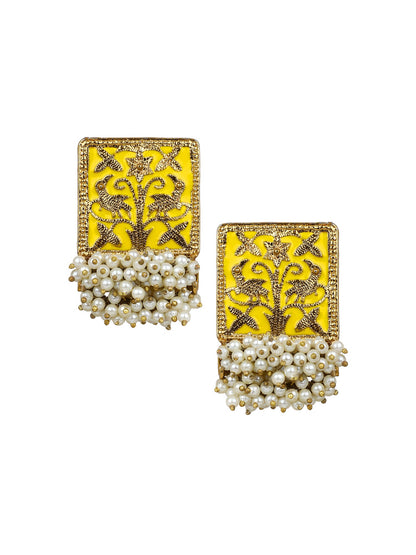 Enamel Earring with Gajra Pearl Border by T4 Jewels - T4 Jewels