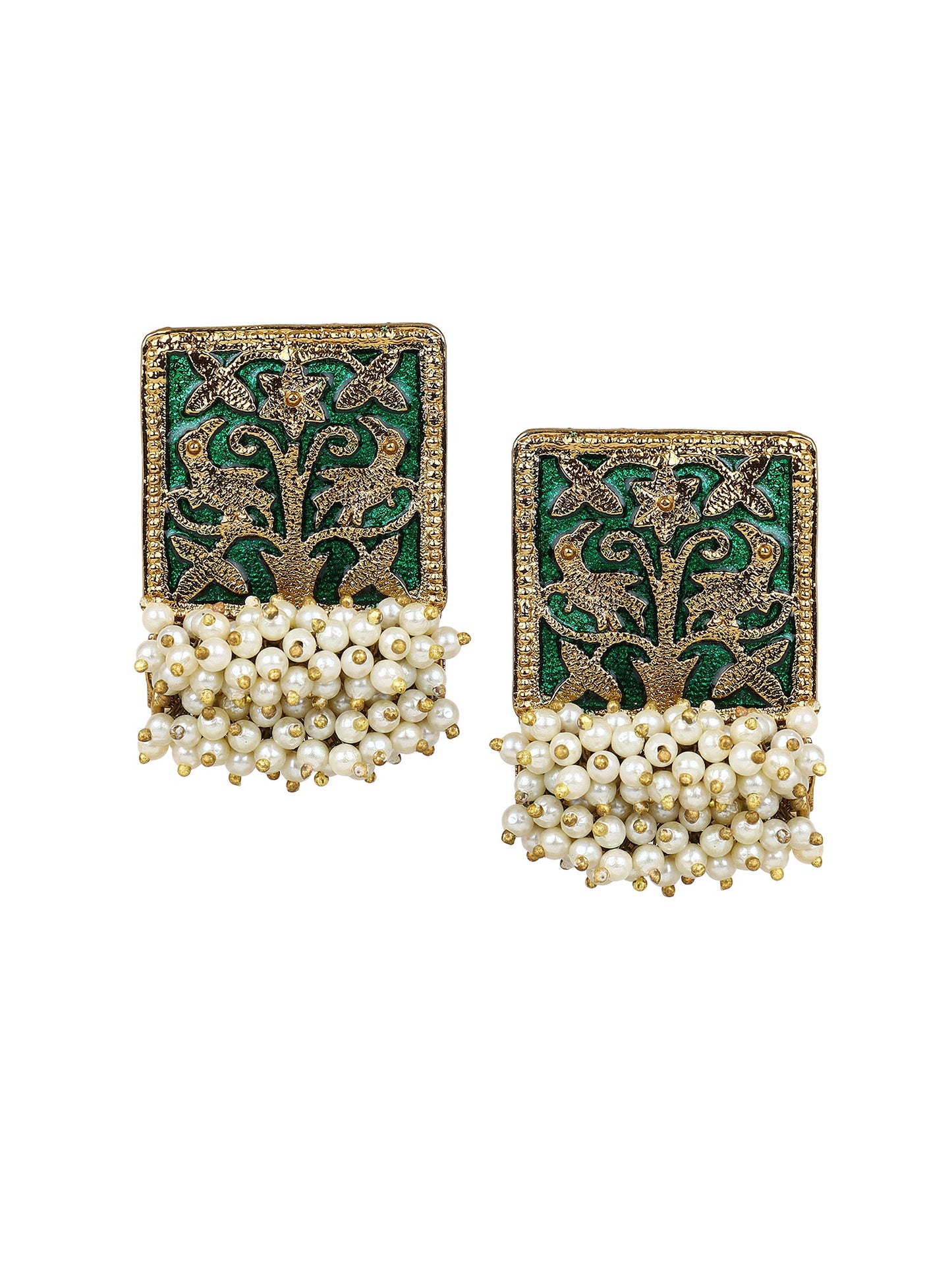 Enamel Earring with Gajra Pearl Border by T4 Jewels - T4 Jewels