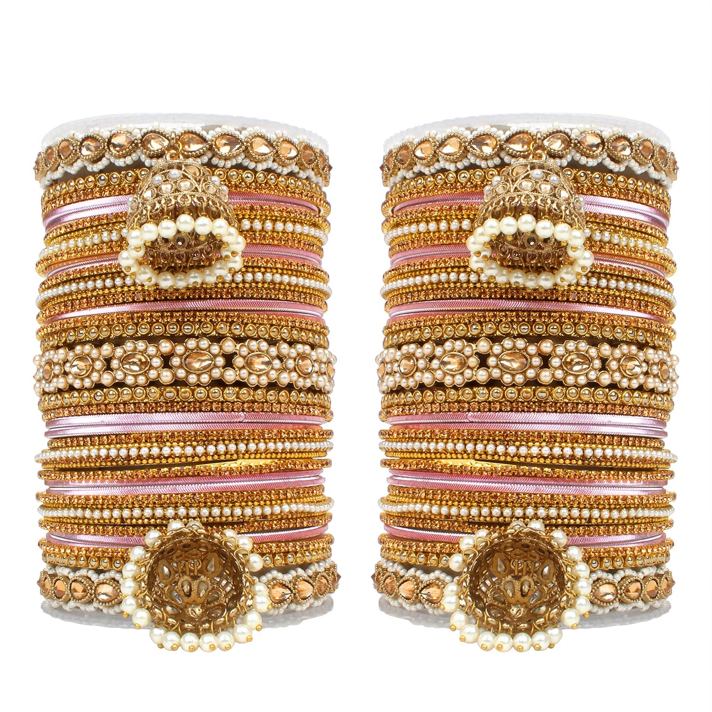 Set of 2 Rich Texture bangle set with Jhumki Borders by T4 Jewels