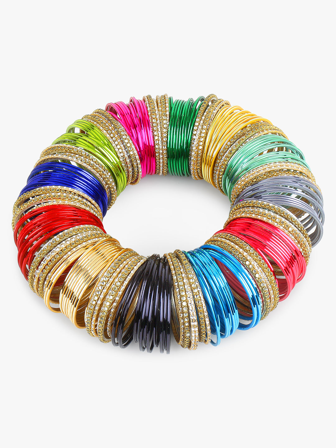 Colourful Bangle Bunch with Shining and Kundan Bangles (12 Colours) - T4 Jewels