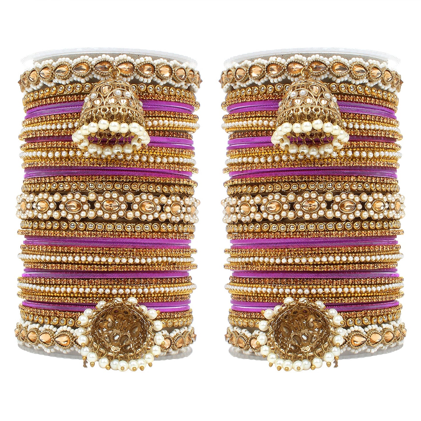 Set of 2 Rich Texture bangle set with Jhumki Borders by T4 Jewels