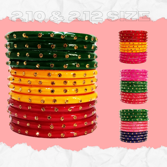 T4 Jewels (Large Size) Many Colors Glass Kada Bangles Combo (Pack Of 12)-SGUNCOMBO