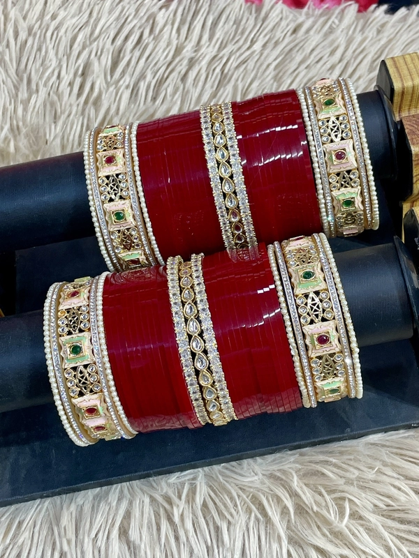 T4 Jewels Royal Meenakari Bridal Chooda with Multicolor Stones and Intricate Gold Filigree - 20HB