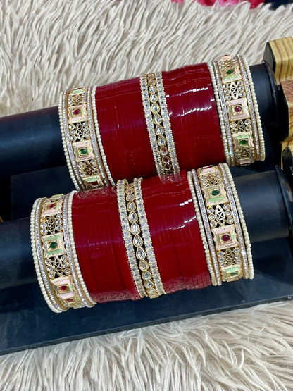 T4 Jewels Royal Meenakari Bridal Chooda with Multicolor Stones and Intricate Gold Filigree - 20HB