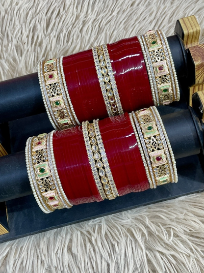 T4 Jewels Royal Meenakari Bridal Chooda with Multicolor Stones and Intricate Gold Filigree - 20HB