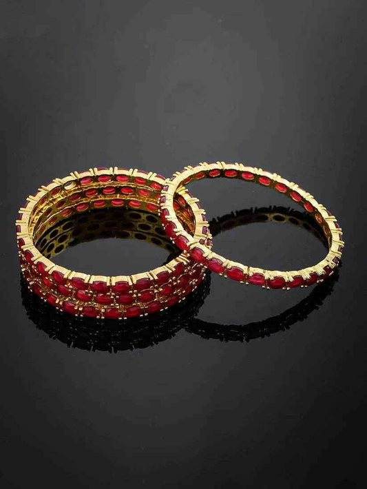 Set Of Four Gold Plated Red American Diamond Handmade Ethnic bangle for women (AD-0020) AD Bangles T4 Jewels