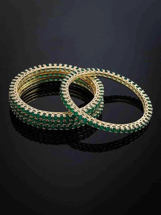 Set Of Four Gold Plated Green American Diamond Handmade Traditional bangle for women (AD-0022) AD Bangles T4 Jewels