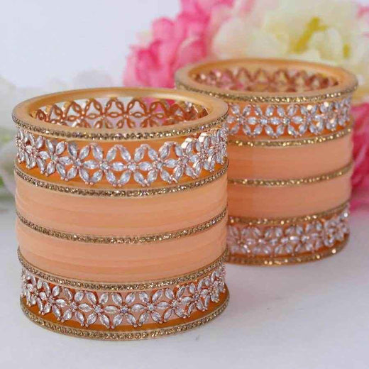 T4 Jewels Peach Color Bridal Chuda With American Diamond Bangles-Available In All Sizes (CH22Z)