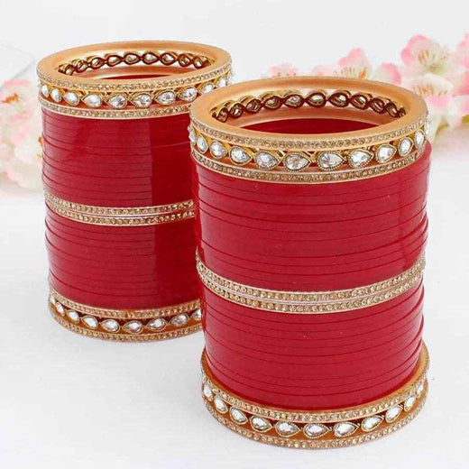 T4 Jewels Red Color Premium Bridal Chuda With Kundan Bangles -Availbale In All Sizes (CH27Z)