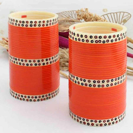 T4 JewelsOrange Color Bridal Chuda With Golden White Kada -Availbale In All Sizes (CH28Z)