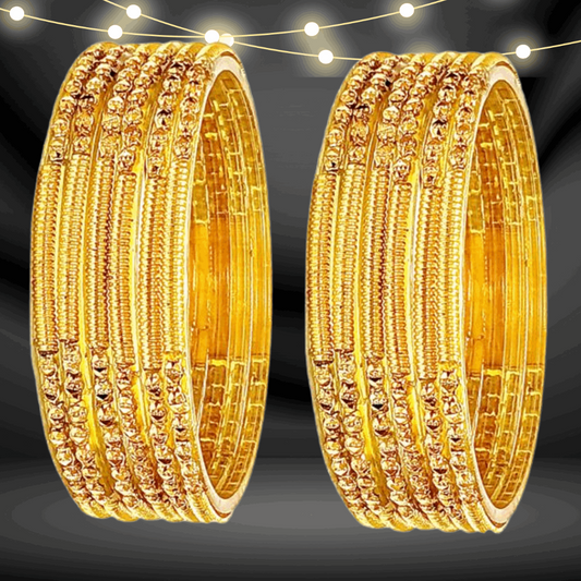 T4 Jewels (Large Size) Golden & Multicolor Glass Bangles (Pack Of 12)-RT