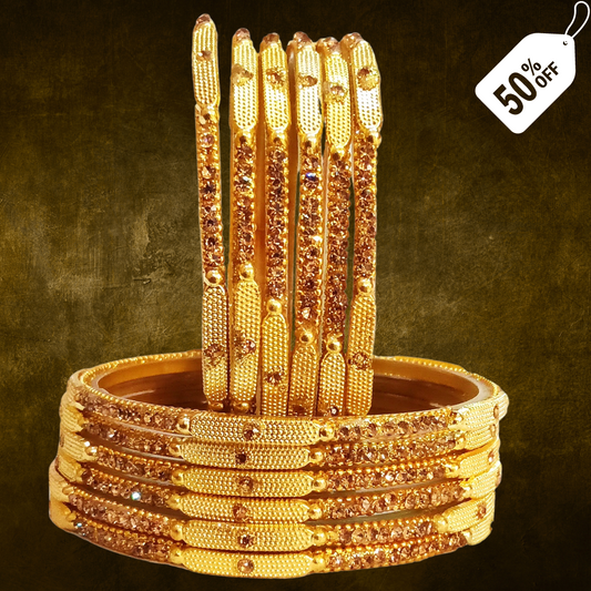 T4 Jewels (Large Size) Golden Color Glass Bangles (Pack Of 12)-STSNG