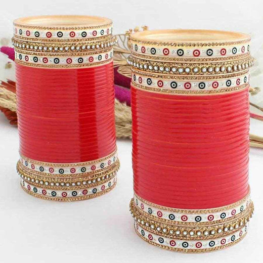 T4 Jewels Red Color Bridal Chuda With White Nag Bangles & Kada-Availbale In All Sizes (CH32Z)