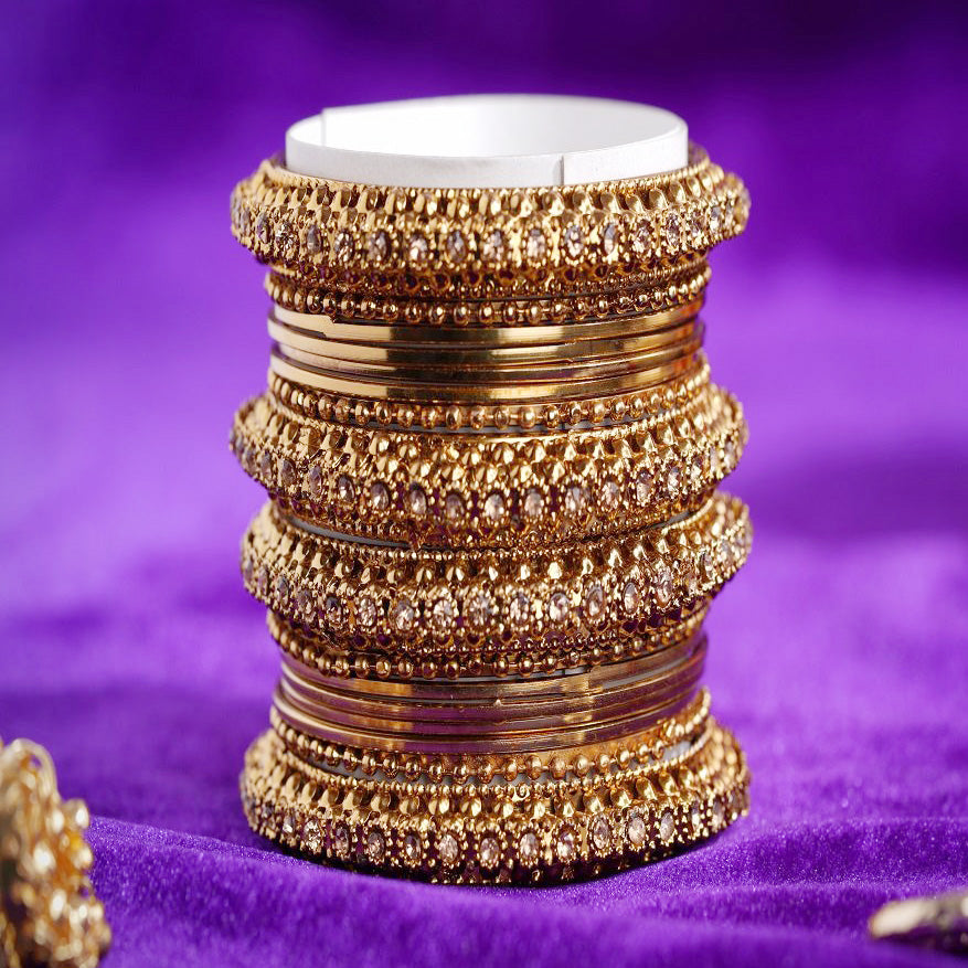 Set of 16 Golden Metal Bangle Set by T4 Jewels