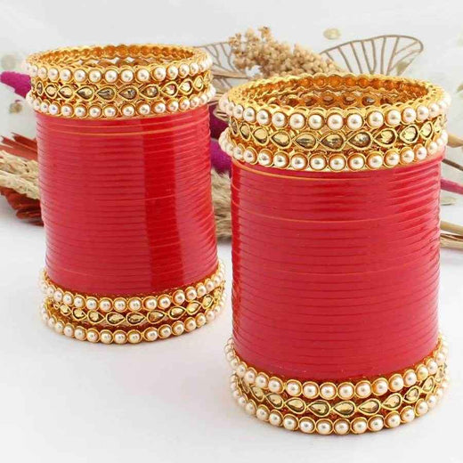 T4 Jewels Red Color Bridal Chuda With Kundan And Nag Bangles -Availbale In All Sizes (CH33Z)