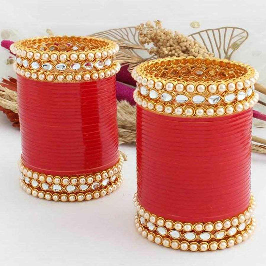 T4 Jewels Red Color Latest Bridal Chuda With Kundan And Nag Bangles -Availbale In All Sizes (CH33Z) Bridal Chuda T4 Jewels